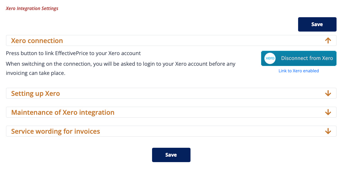 Xero settings