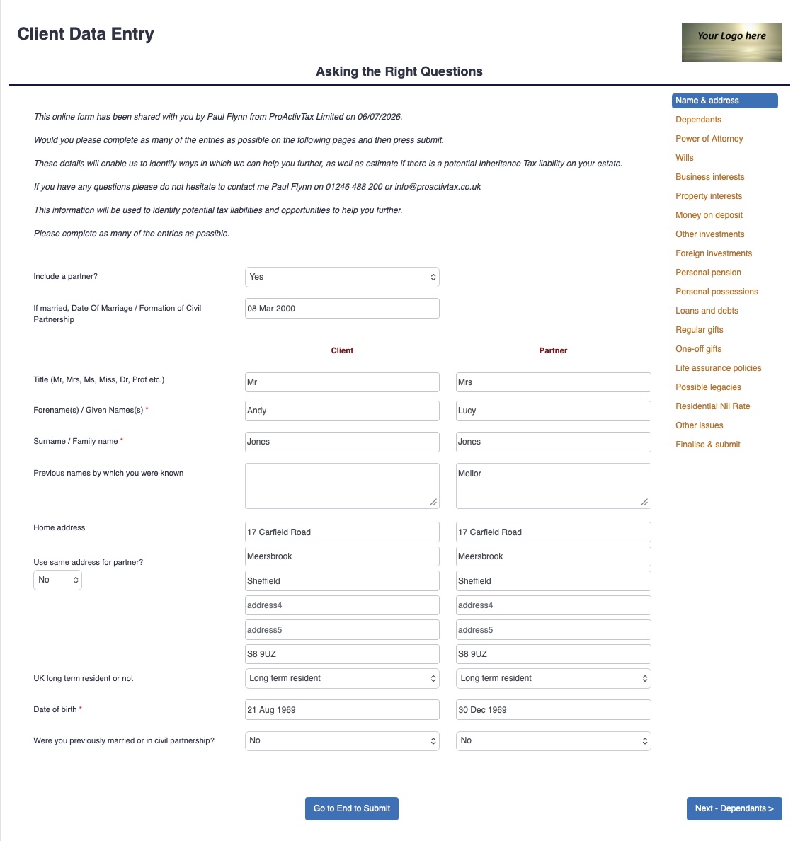 ARQ-Pro data entry